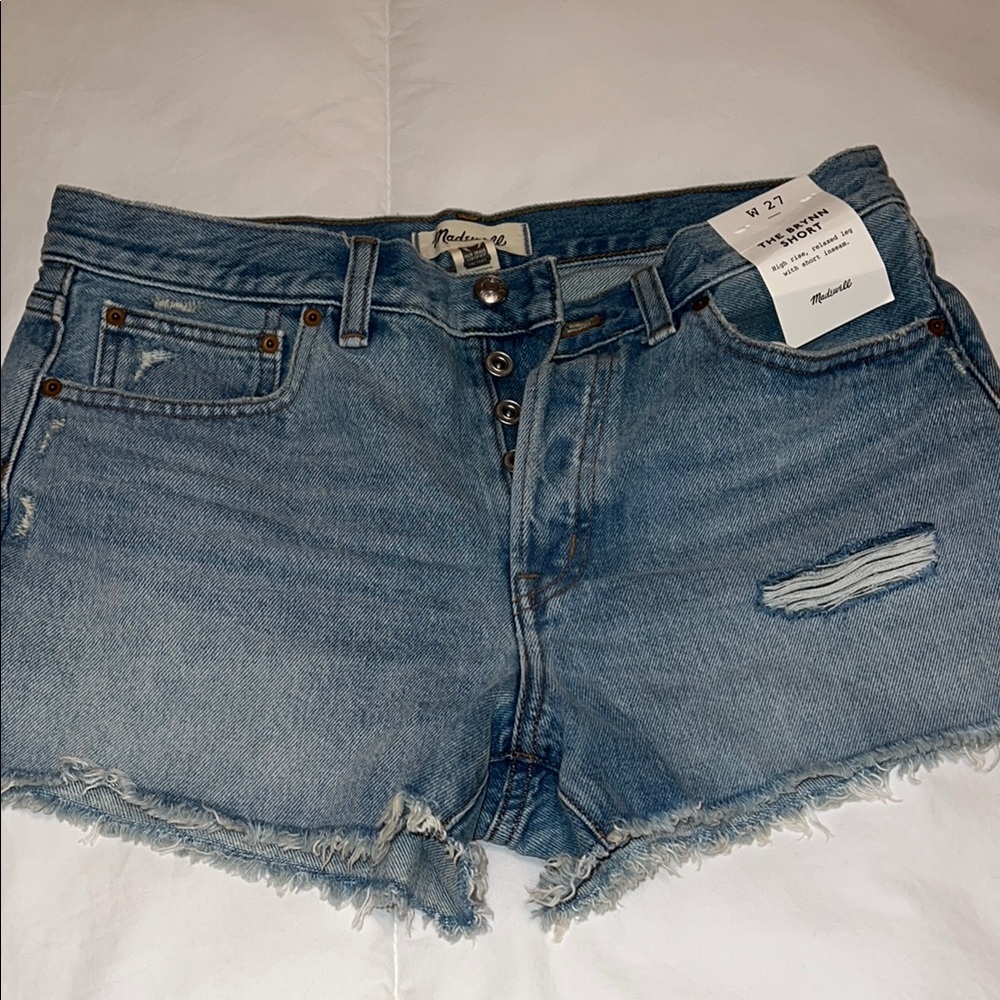 Madewell The Brynn Blue Jean Shorts with Distressed Raw-Edge Hem